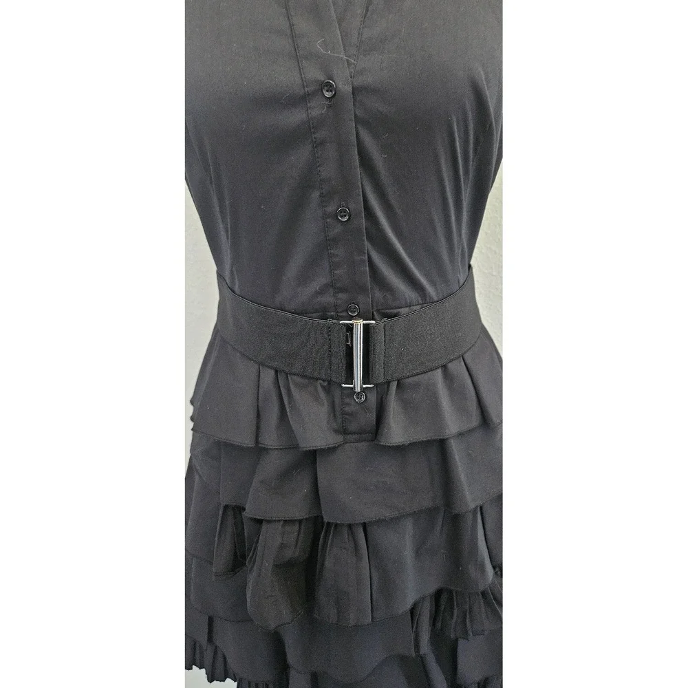 BCBG Maxazria Sz 4 Little Black Dress Avant Garde Ruffle Button Victorian